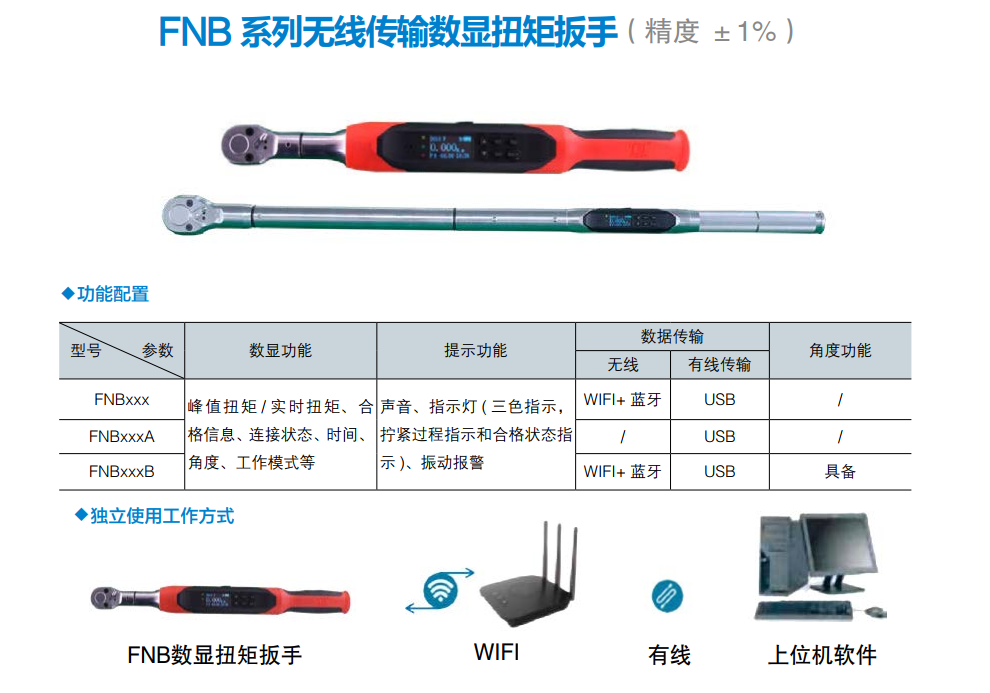 FNB系列无线传输数显扭矩扳手（精度+1%）